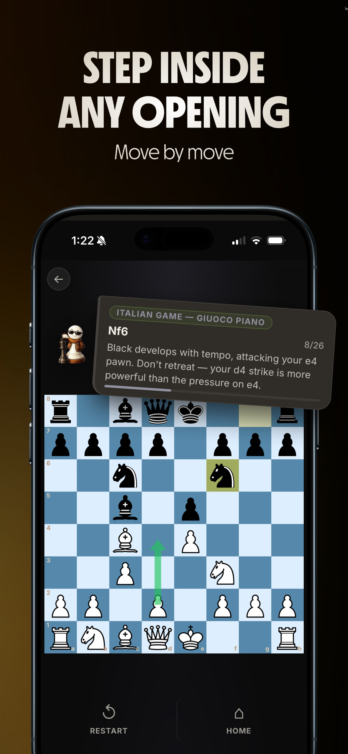 Chessy move-by-move opening walkthrough of the Italian Game Giuoco Piano